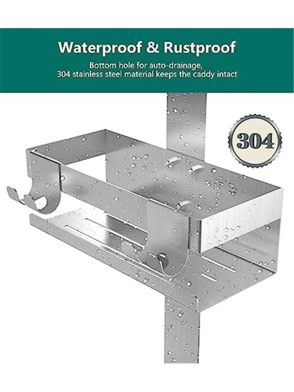 Over Door Shower Caddy Stainless Steel Bathroom Organizer Rustproof Hanging Rack